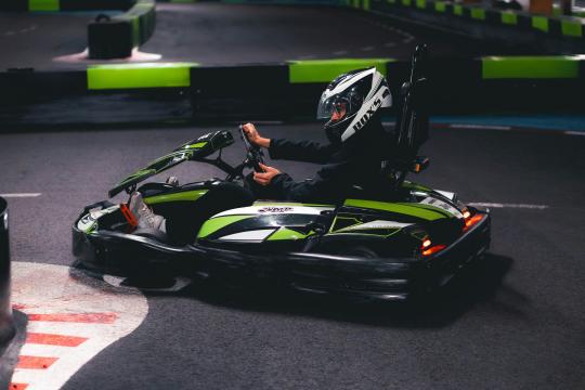 Someone getting ready for a go kart race