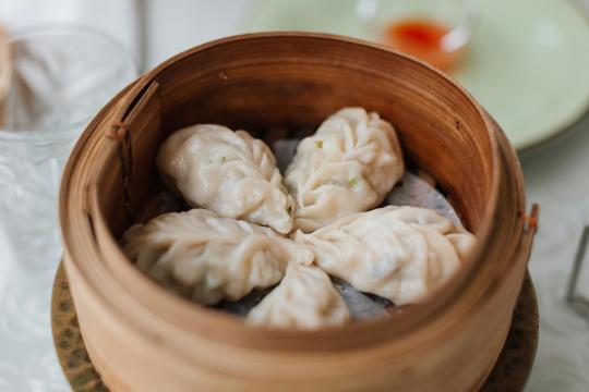 View of a basket of potstickers