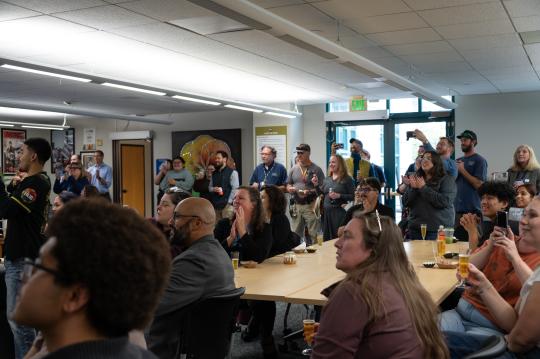 People gathered in the HUB