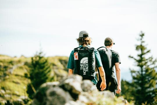 View of hikers on a hillside