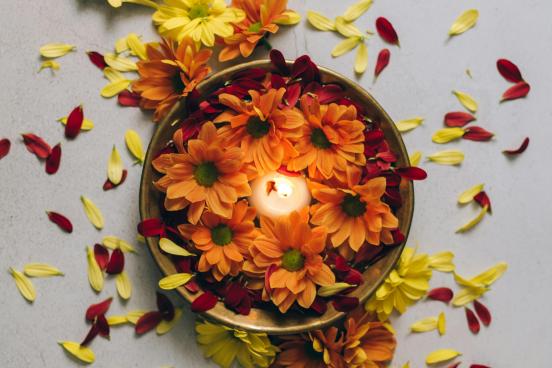 Diwali flowers and candles