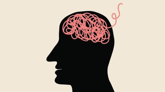 Illustration of silhouette with a brain with a thread pulled off