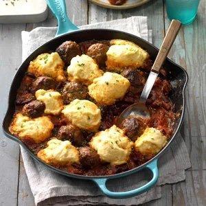 Bowl of Meatball Chili with Dumplings