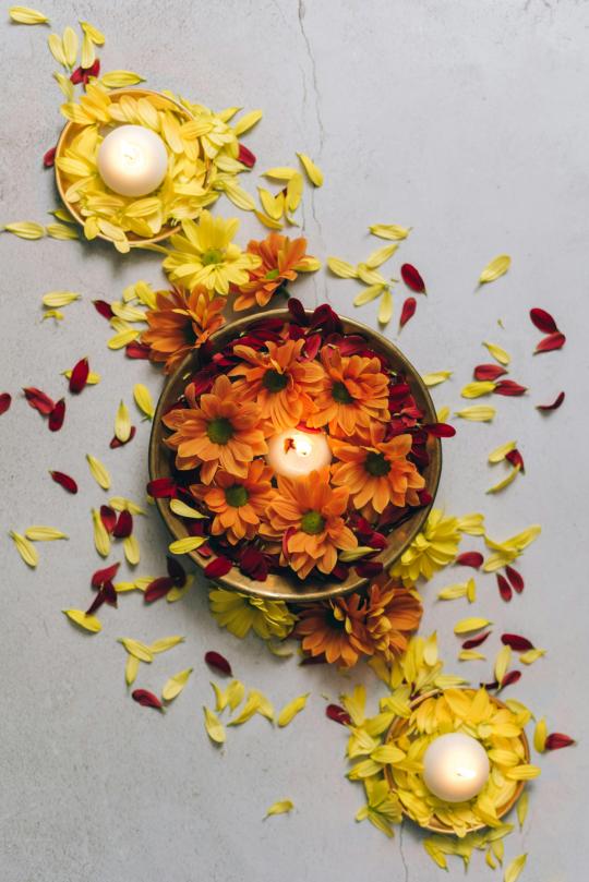 Diwali flowers and candles