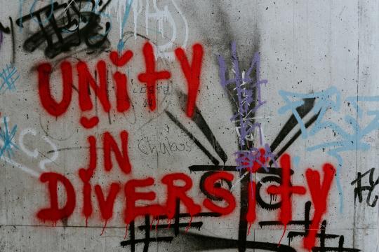 writing on wall, saying unity in diversity