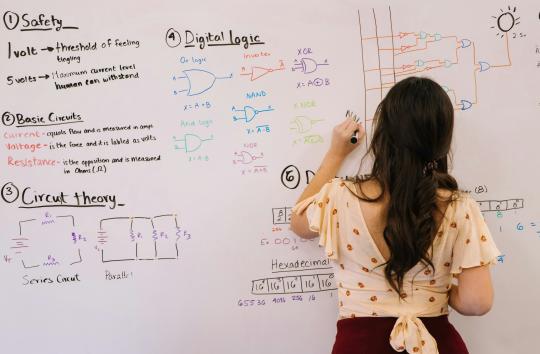 Lady writing math on a white board