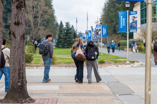 Students Walking on Sonoma State Campus 
