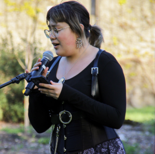 Student speaking intro microphone 